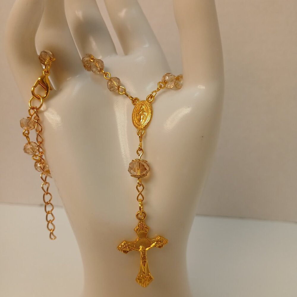 Gold Crystal and Enamel - Rosary for Rearview Mirror - Mini Rosary
